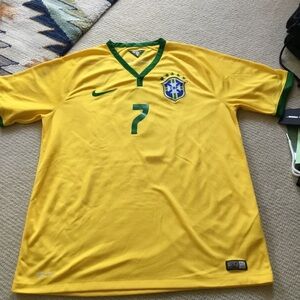 Nike Yellow Brazil Soccer Jersey with Green Accents #7